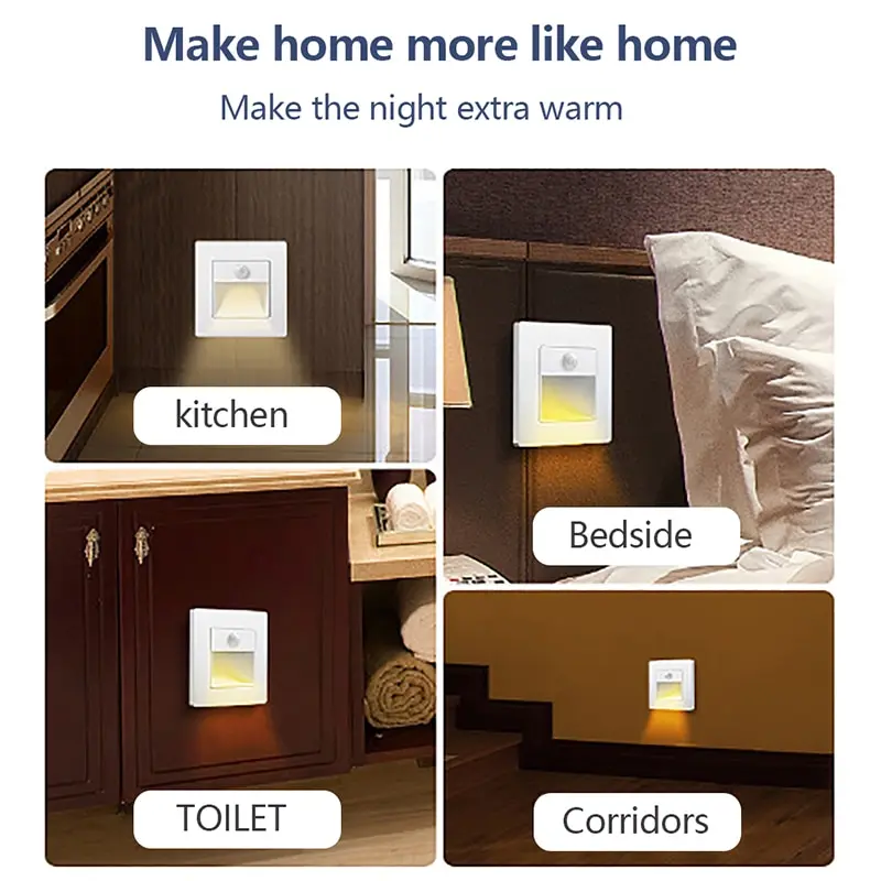 1Pc 180-240V Night Light Smart Light PIR Motion Sensor LED Stair Light Recessed Step Light For Ladder Wall Light Kitchen Foyer