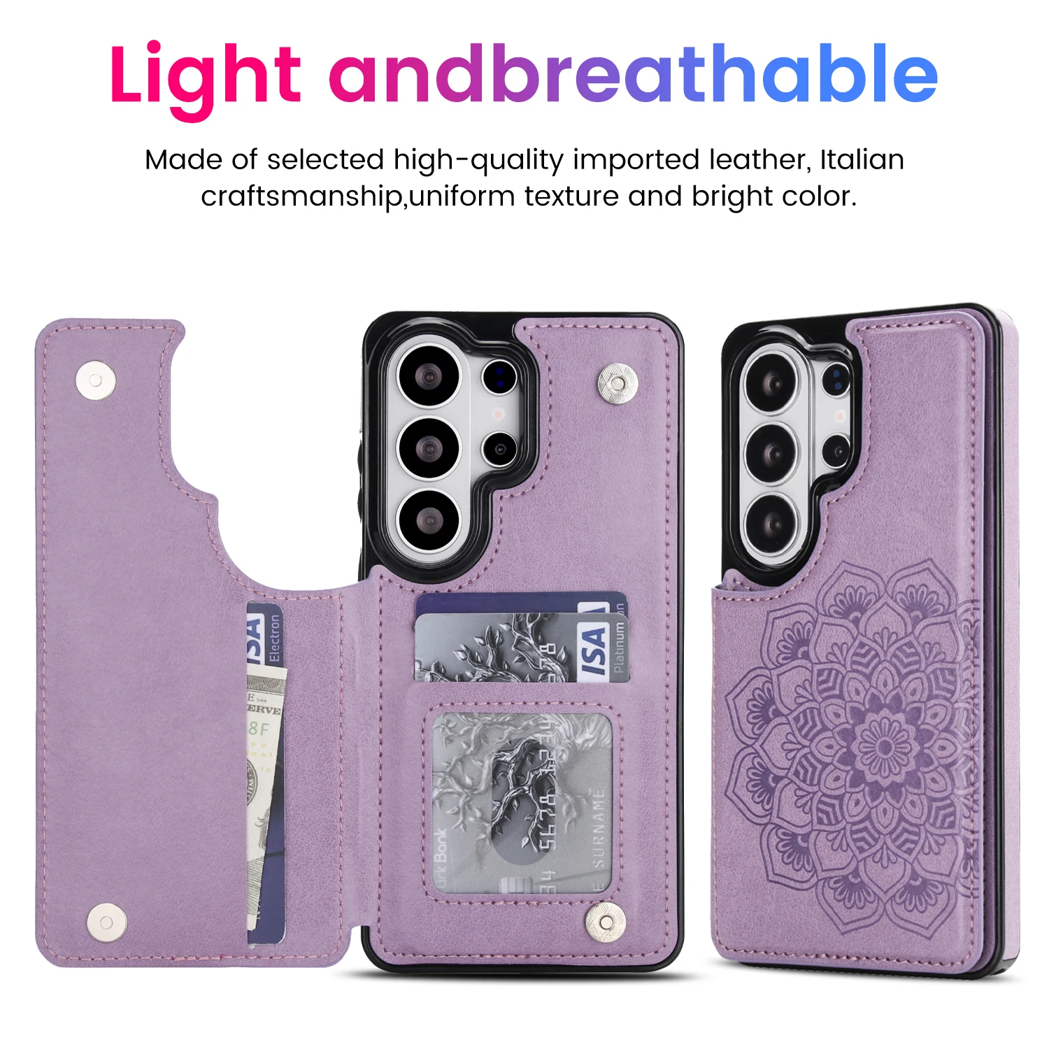 Emboss Flower Magnetic Cards Solt Wallet Leather Phone Case 