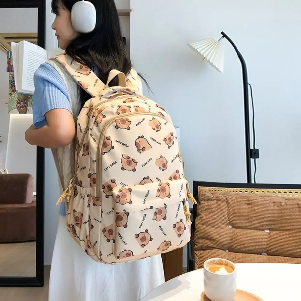 Joli sac à dos Capybara de grande capacité, sac à bandoulière Capibara de Style coréen avec fermeture éclair, sac d'école imprimé de dessin animé