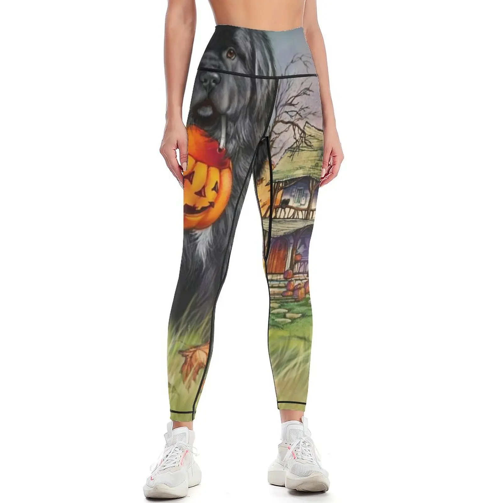 

Halloween Newfie and Great Pyrenees Leggings sports shirts gym Women's tights flared Womens Leggings