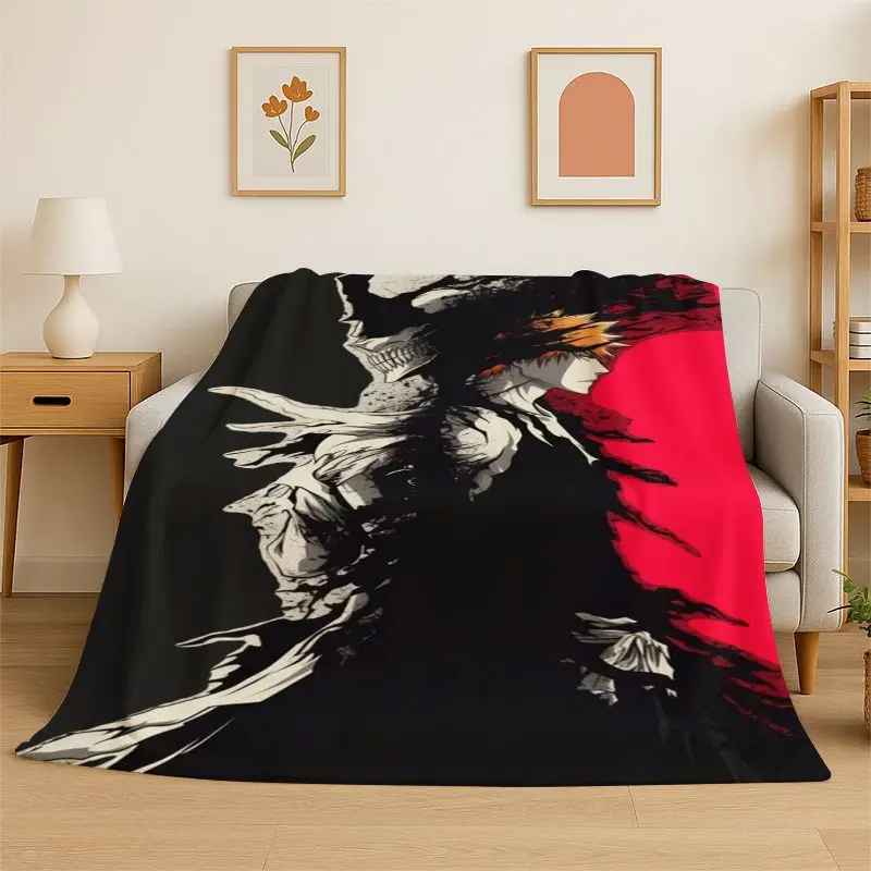 Classic Anime Bleach Kurosaki Ichigo Cartoon Flannel Blanket,Ultra Soft Plush Throw for Home Bedroom Bed Sofa Cover Picnic