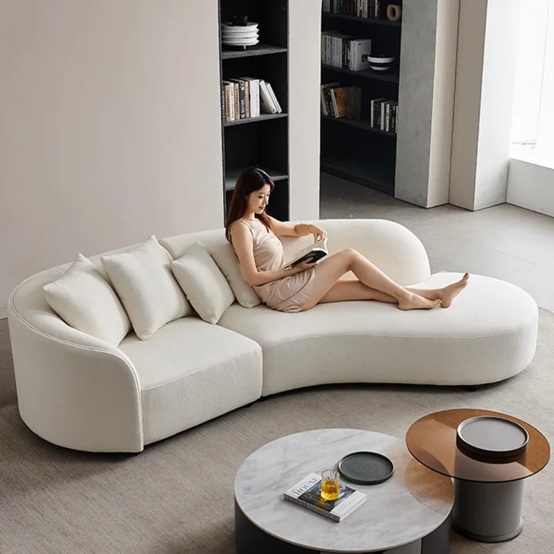 

Cream style curved sofa living room villa large flat floor designer chenille fabric moon shaped sofa