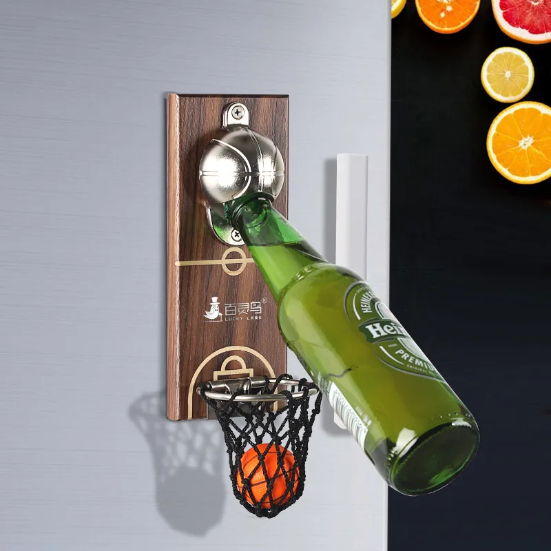 Beer bottle opener, basketball court shooting frame wall hanging, black walnut wooden magnetic refrigerator sticker