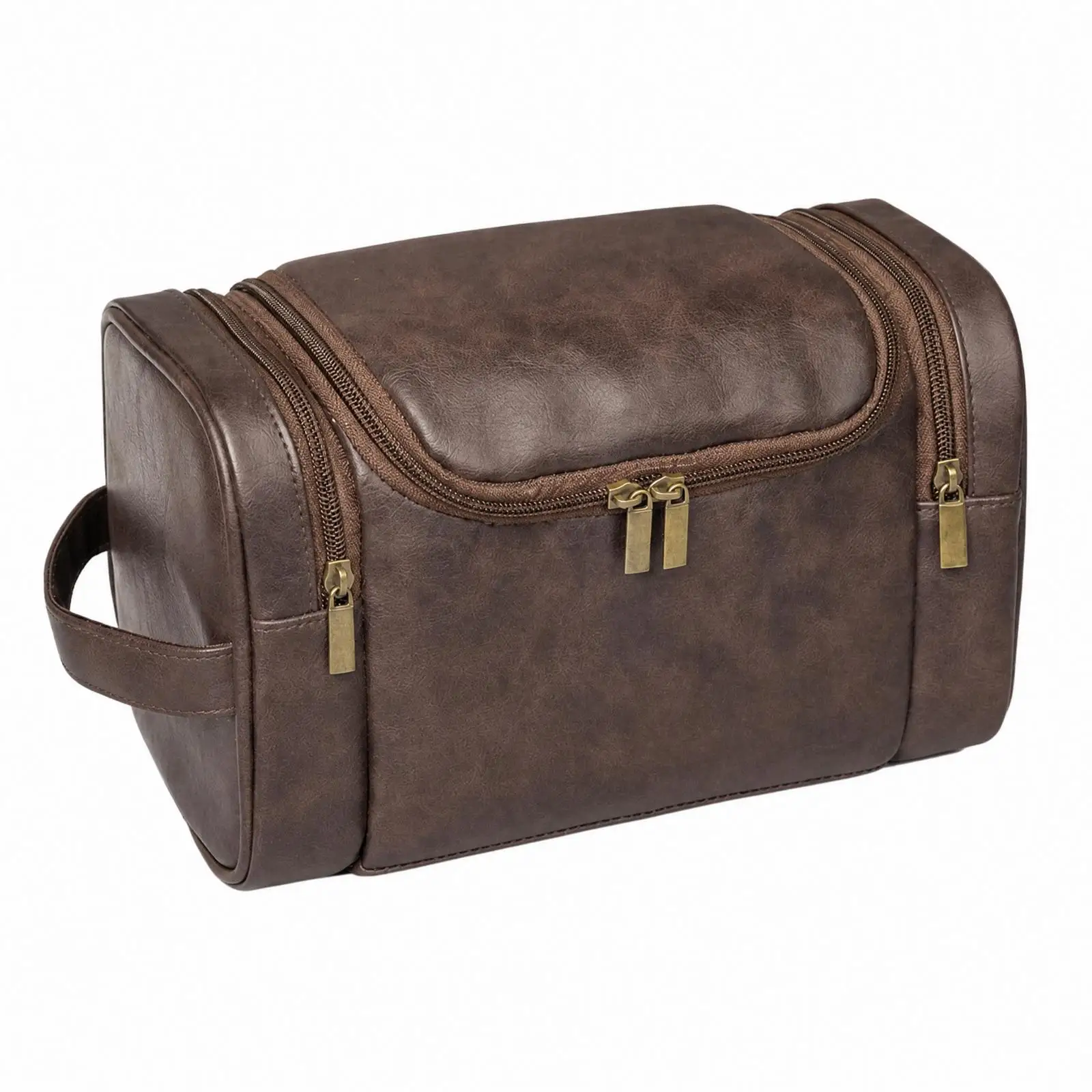 Men Grooming Travel Bag PU Leather Toiletry Holder Multi Compartment Hanging Design for Daily Use