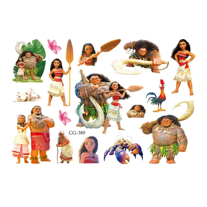 Disney Moana 2, переводные татуировки, милые аниме, детская мода, татуировки, наклейки, одноразовые наклейки с водной печатью, вечерние боди-арт, подарки