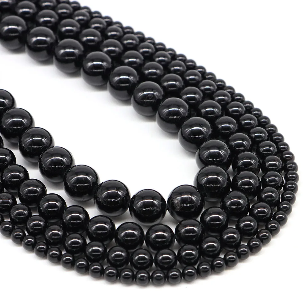 4 6 8 10mm Natural Crytsal Stone Black Tourmaline Round Loose Spacer Gemstone Accessories For Making Handicrafts Jewelry Gifts