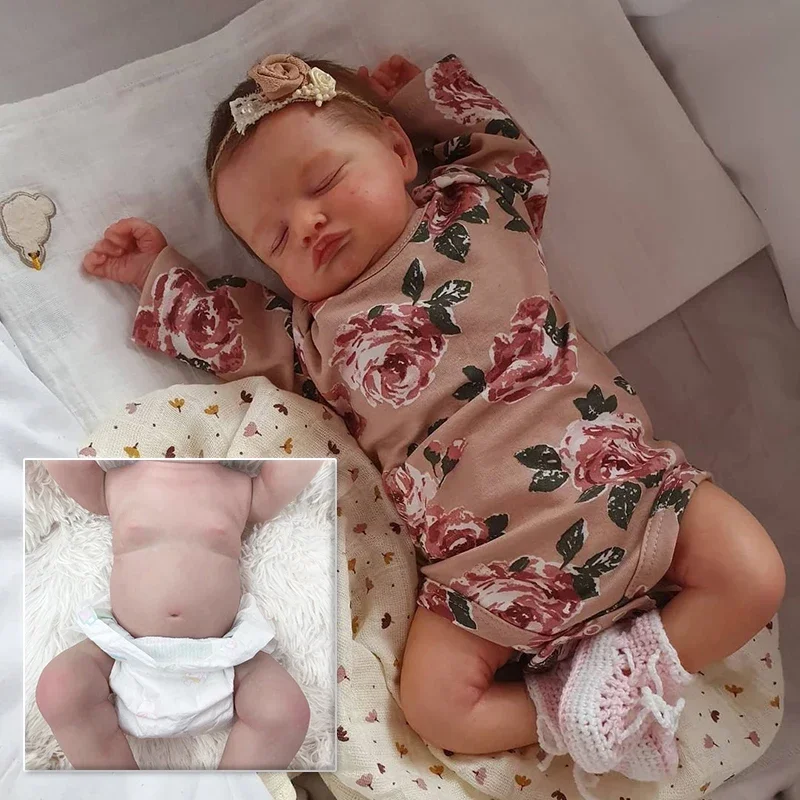 48CM Silicone Baby Doll Reborn Rosalie Newborn Sleeping Baby Rooted Hair Lifelike 3D Skin with Visible Veins muñecas bebe reborn