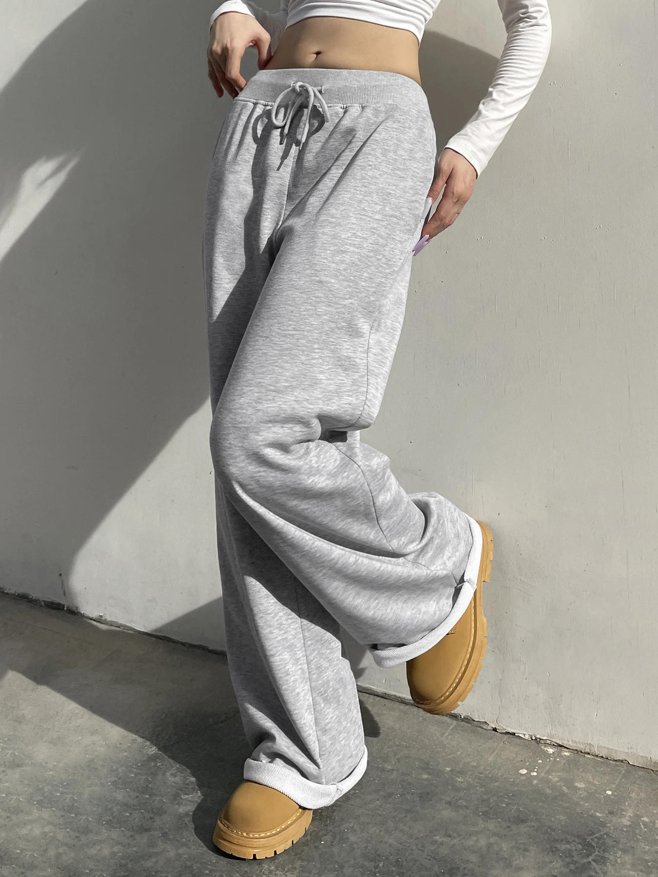 Rockmore Casual Gray Sweatpants Women Basic Straight Baggy Sport Pants Korean Y2k Streetwear Low Waist Trousers Daily Clothes