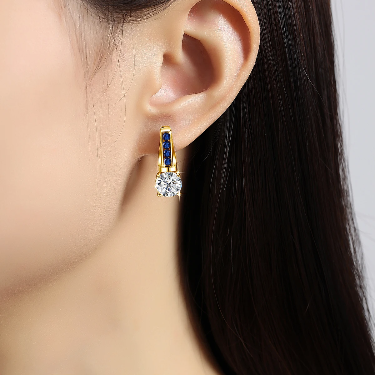 925 فضة لامعة مويسانيتي الأزرق اكسيد الالمونيوم الأذن أبازيم للنساء الزفاف وأقراط غرامة مجوهرات فتاة هدية عيد ميلاد #5