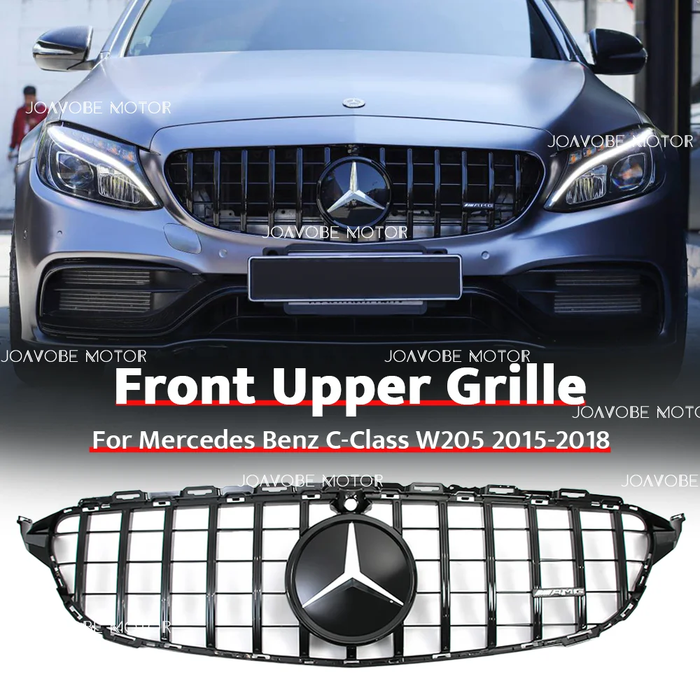 

Черная передняя решетка в стиле GTR с глянцевой черной 3D-зеркальной эмблемой для камеры Mercedes Benz C-Class W205 S205 C205 A205 2015-18 W/360