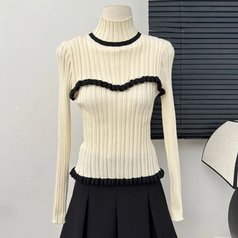 

Повседневный универсальный вязаный топ в корейском стиле для женщин, осенне-зимние свитера Mujer, корейские модные черные пуловеры