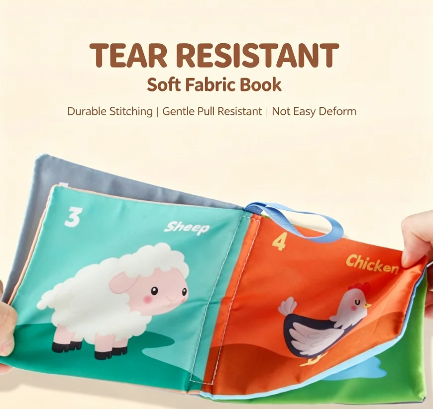 Soft Fabric Cloth Book Montessori Touch Feel Sensory Washable Reusable Farm Animal Theme Early Learning Educational Tool