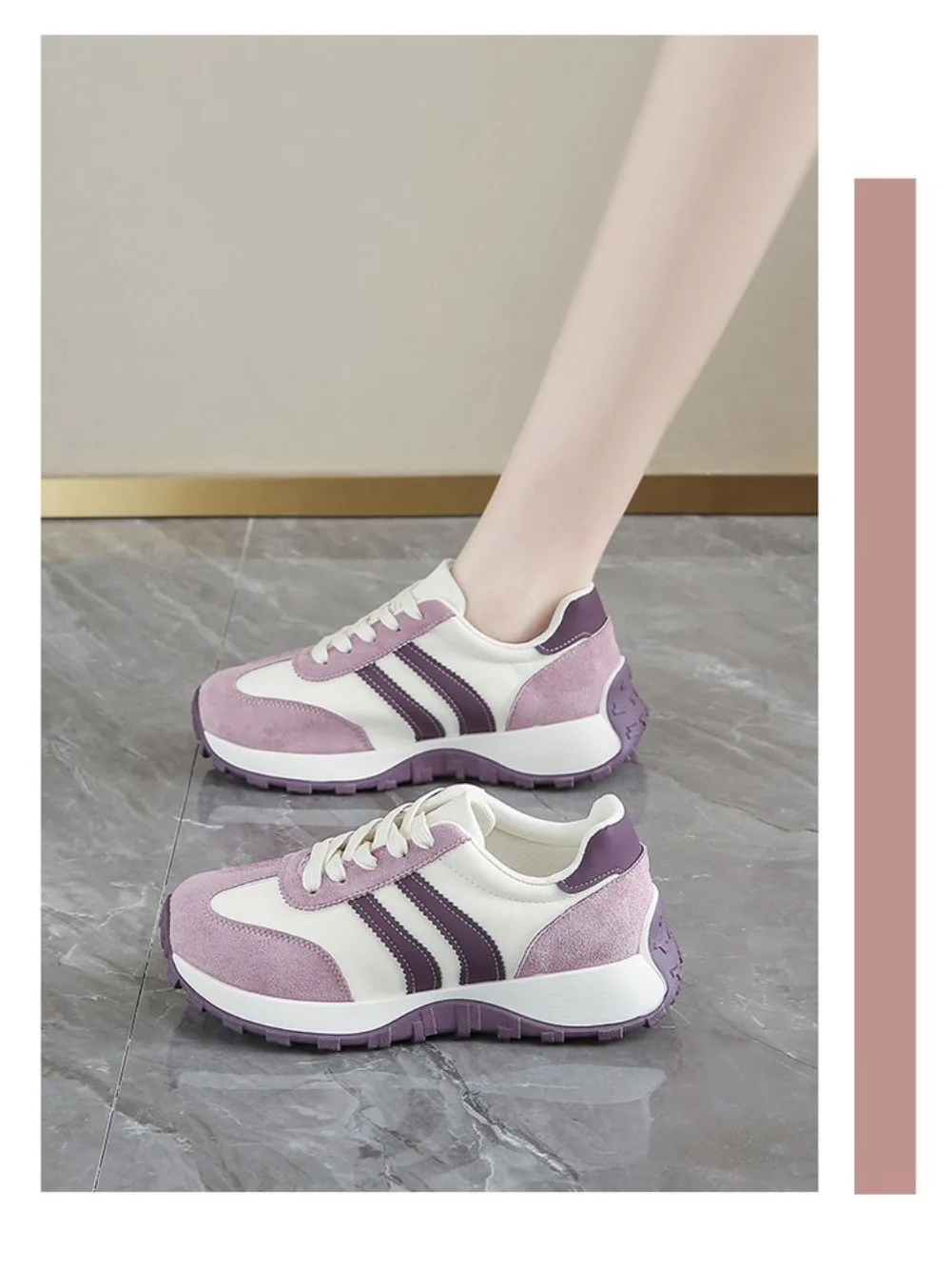 Mehrfarbige Damen Retro Wildleder Schnür-Sneaker, Leichte Atmungsaktive Low-Top Laufschuhe, Rutschfeste Komfort-Freizeitschuhe – Detail 18