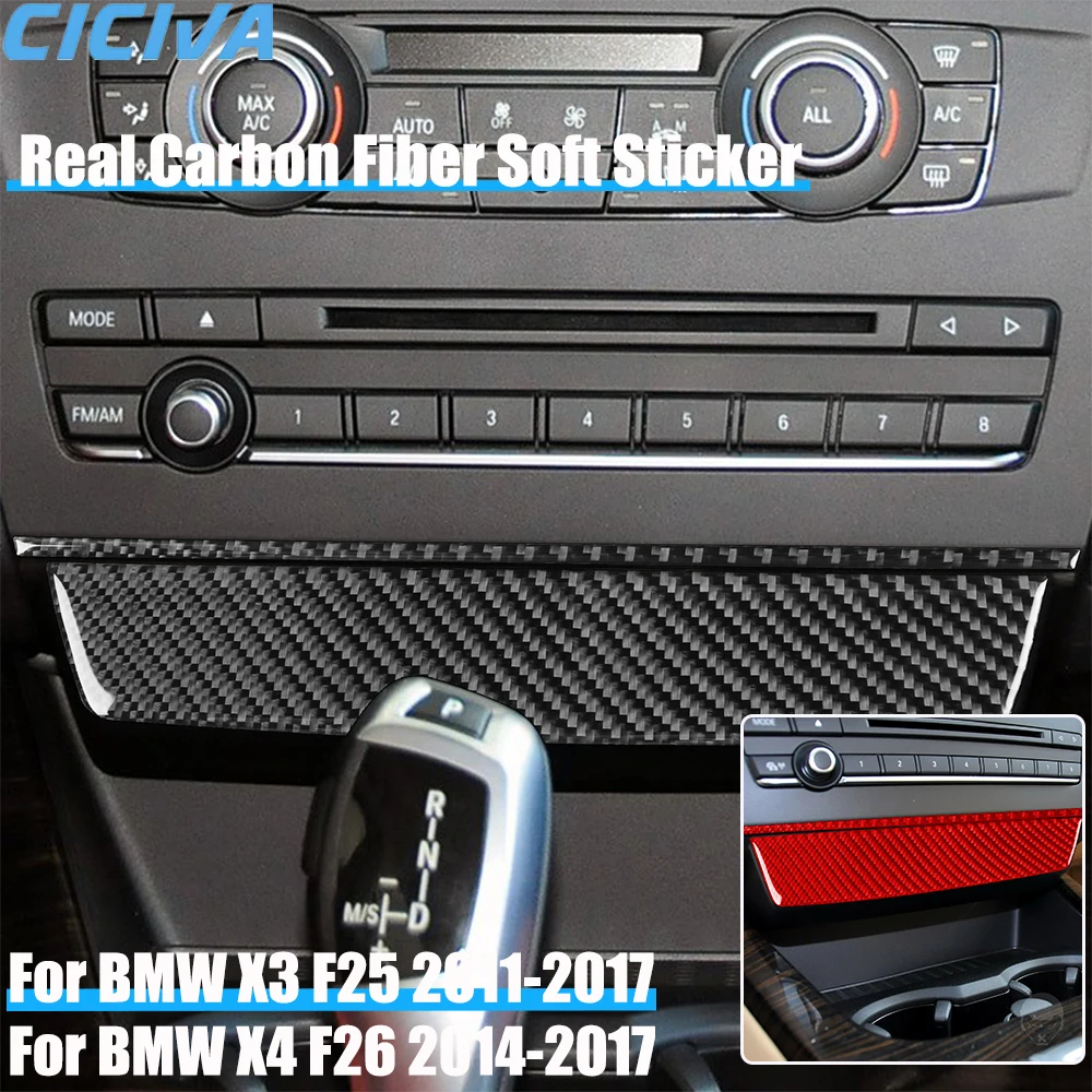 

Real Carbon Fiber Car Accessories Radio Climate Control Strip Trim Cover Soft Sticker For BMW X3 F25 2011-2017 X4 F26 2014-2017