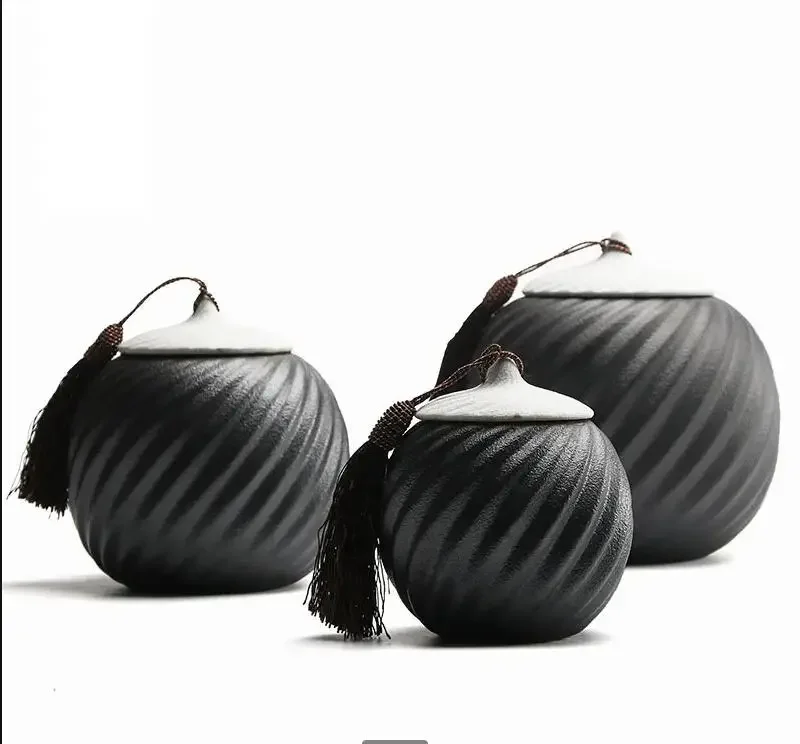 

Black Ceramic Tea Sealed Jar Crafts Screwed Retro Household Coffee Bean Candy Storage Home Decor Accessories