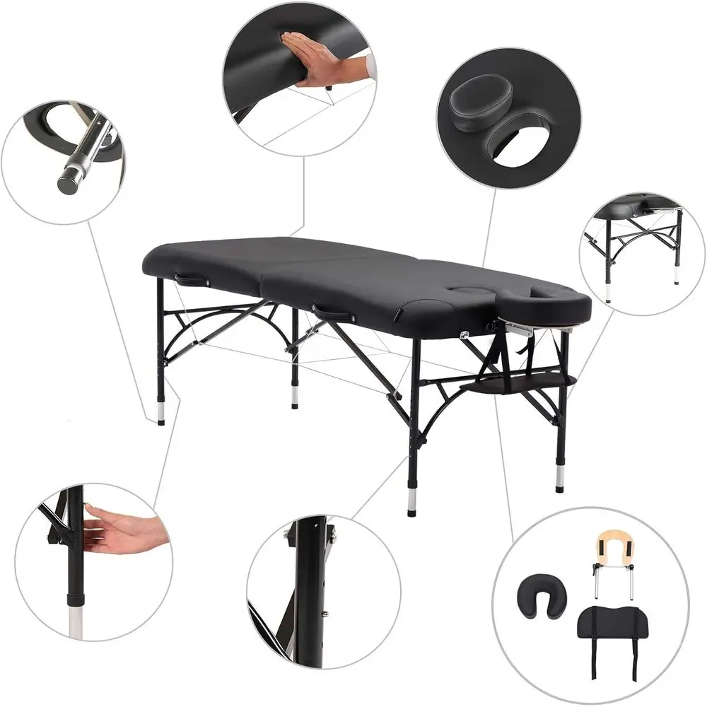 Portable 30 Wide Lightweight Massage Table with Aluminum Legs, 2.56 Thick Foam Cushion for Salon, Spa, Tattoo, or Home Use, Blac