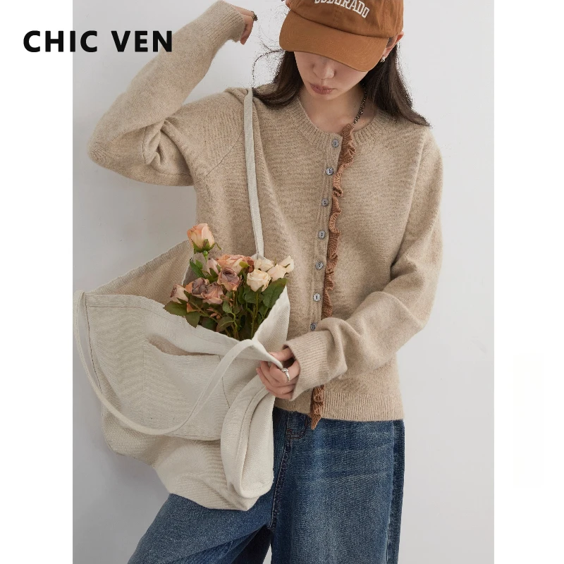 

CHIC VEN корейские женские свитера повседневные однобортные свитера с круглым вырезом в стиле пэчворк вязаный кардиган женский топ осень-зима 2025