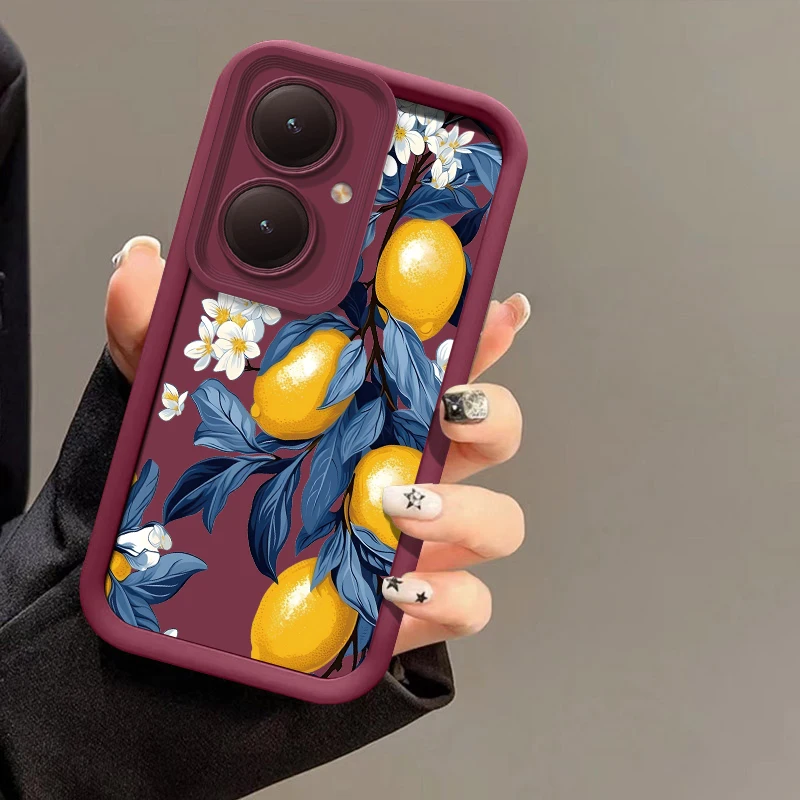 حافظة لهاتف فيفو Y35 Y30G Y28 Y38 5G Y36 Y21S Y21A Y27S Y22 Y22S Y33S Y31 2021 غطاء نمط زهرة الليمون مقاوم للصدمات #6