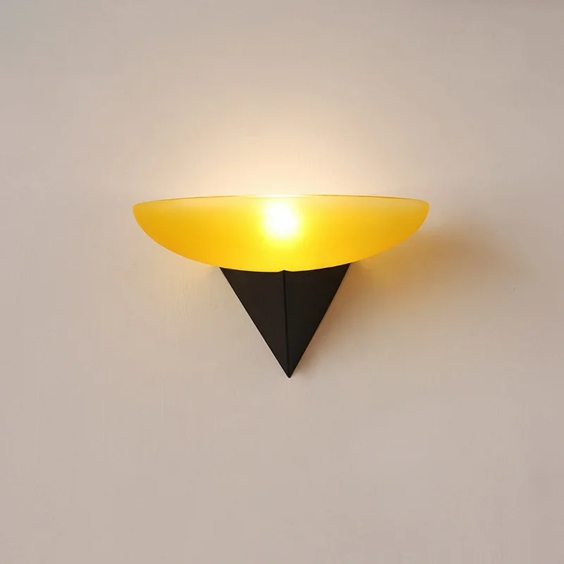 Retro Minimalist Wall Lamp, Oval Green & White Glass Shade with Triangle Metal Frame, Vintage Home Decor