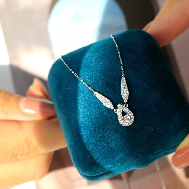 KUGG 100% 18K White Gold Necklace Fashion INS Style Real Natural Diamond Pendant Necklace for Women Birthday Gift Fine Jewelry