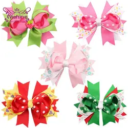 Nishine Lovely Cartoon Print Grosgrain Ribbon Bow Infant Hair Clips Fashion Dots Bowknot Baby Girls Hairpins Party Decoration