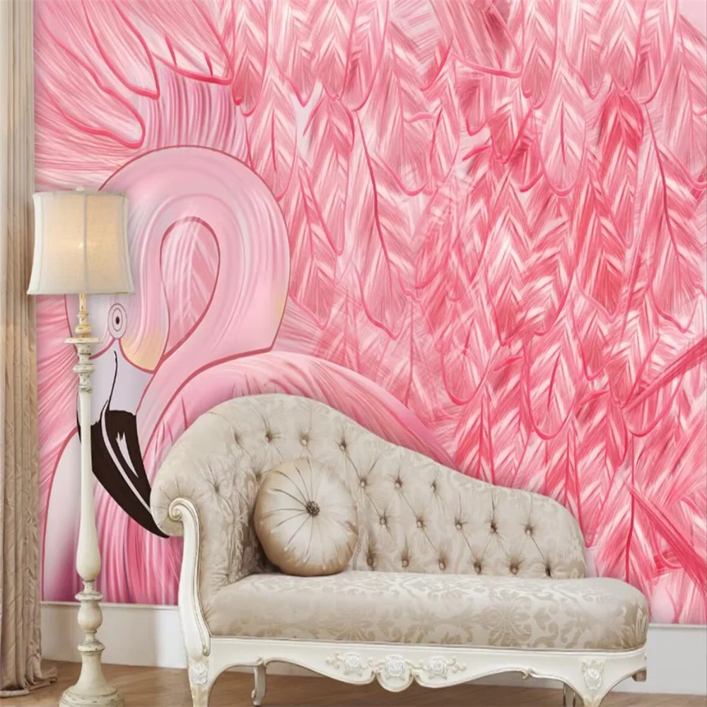 Custom 3d Wallpaper Mural Romantic Pink Flamingo Children's Princess Room Background Wall papel de parede luxury home decor