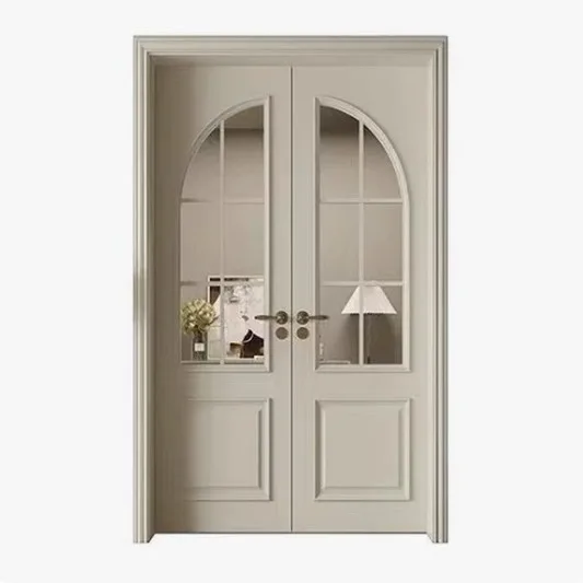 French composite double door, cream paint opposite door, clothing store American wooden door