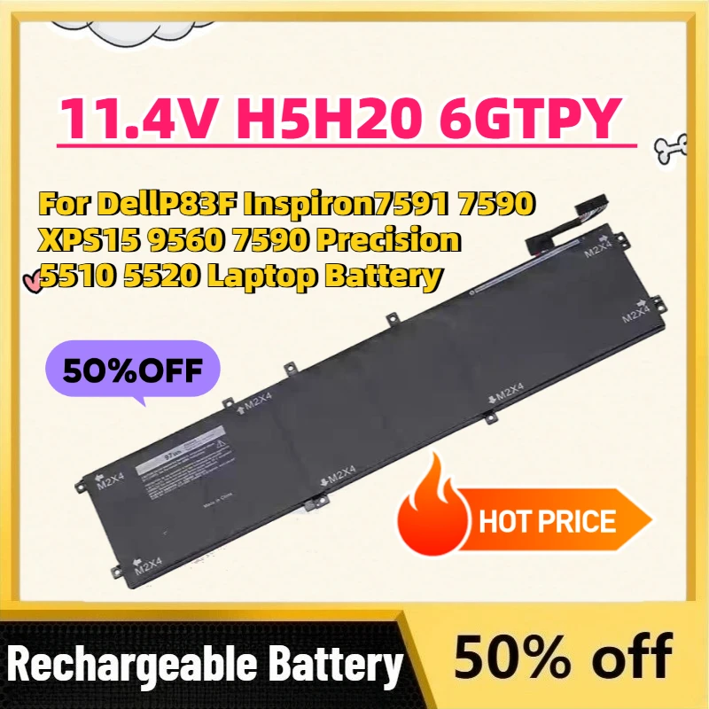 

Grade A 11.4V H5H20 6GTPY Replacement Battery for DellP83F Inspiron7591 7590 XPS15 9560 7590 Precision 5510 5520 Laptop Battery