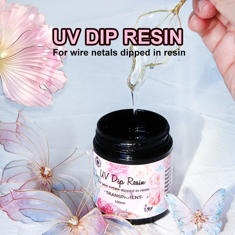 40ml/100ml UV DIP Resin High Transparency Quick Drying UV Adhesive Odorless UV Curing DIY Handmade Silk Screen Flower Headwear