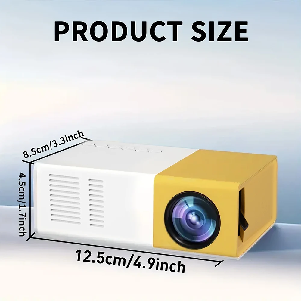 Proyector LED con cable para uso doméstico, compatible con teléfonos móviles, ideal para exteriores, admite resolución 1080P HD, control remoto, conexión USB, altavoz 3D y reproducción de video. Color amarillo.