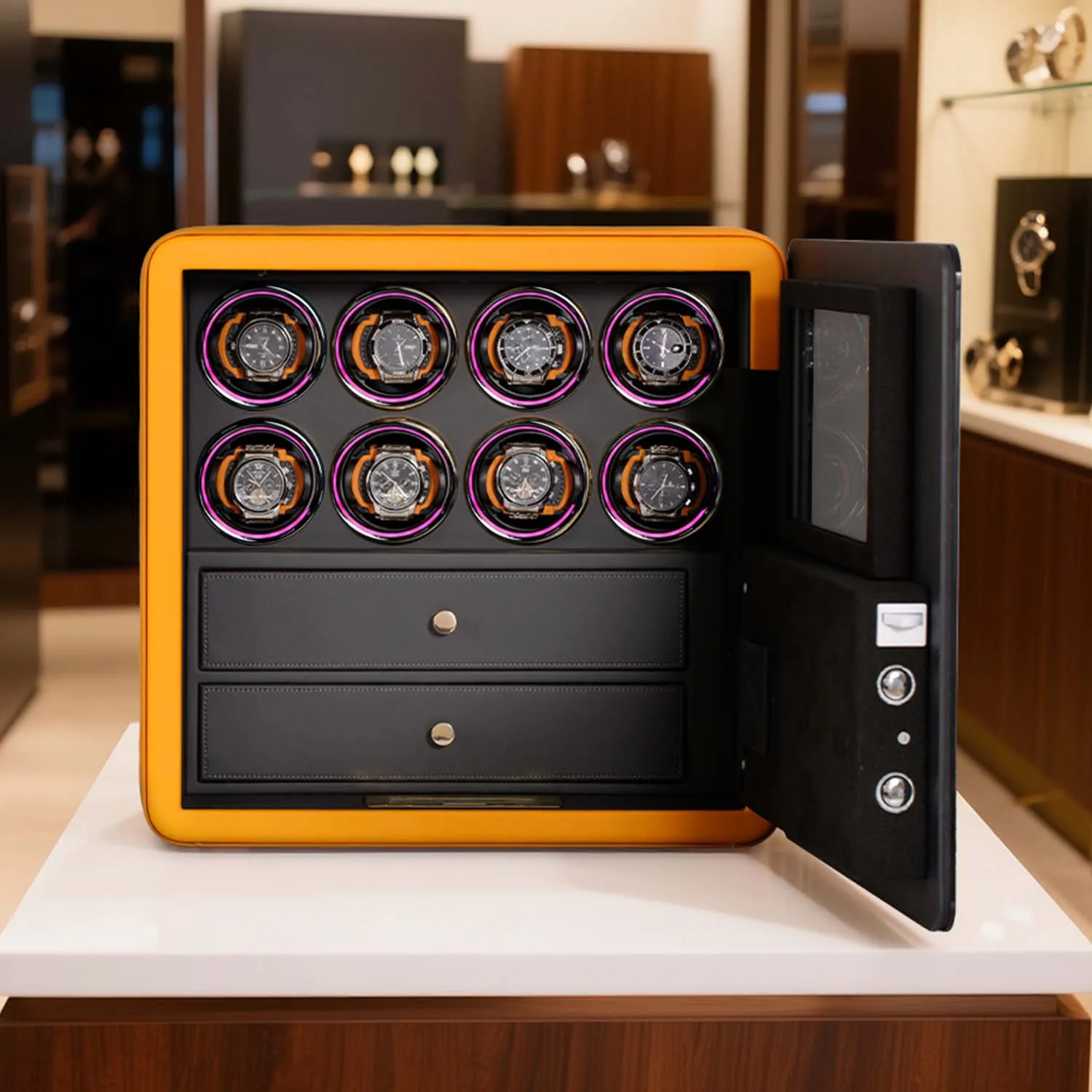 

Luxury Customizable 8-Compartment Watch Winder Safe Secure Multi-Lock Storage Case