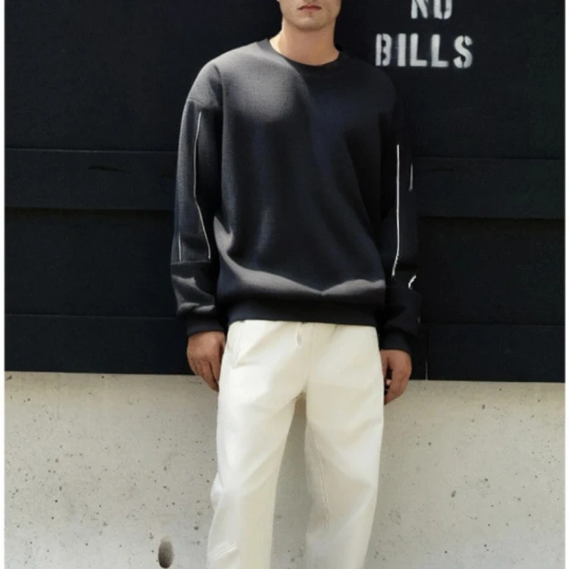 

Men's Clothing New Japanese Retro Sweatshirt Hoodie Pit Stripes Splicing O Collar Long-sleeved Sweater Tide Jacquard Couple Tops