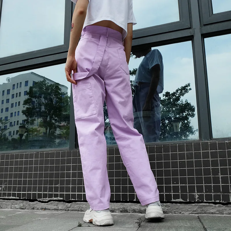 Pantalones holgados de cintura alta para mujer, Pantalón de algodón de longitud completa, ropa de calle elástica, Cargo, 2024