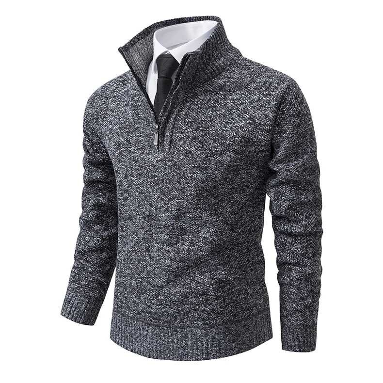 Herren Pullover Herbst und Winter neue Strickwaren einfarbig mit einem unteren Hemd greifen Fleece warmen und bequemen Pullover – Detail 15