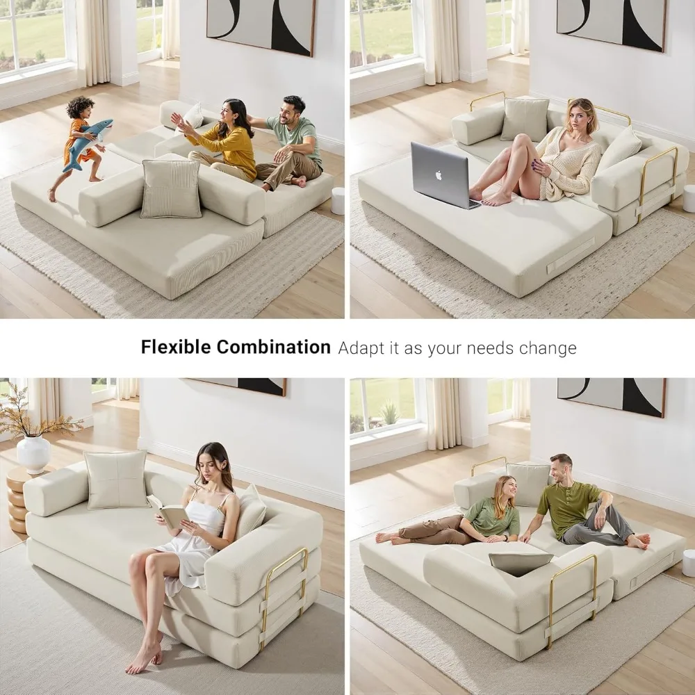 أريكة سرير قصيرة قابلة للتحويل مع إطار ثابت، أريكة مرتبة أرضية قابلة للطي، نائم مريح للأولاد الكسولة