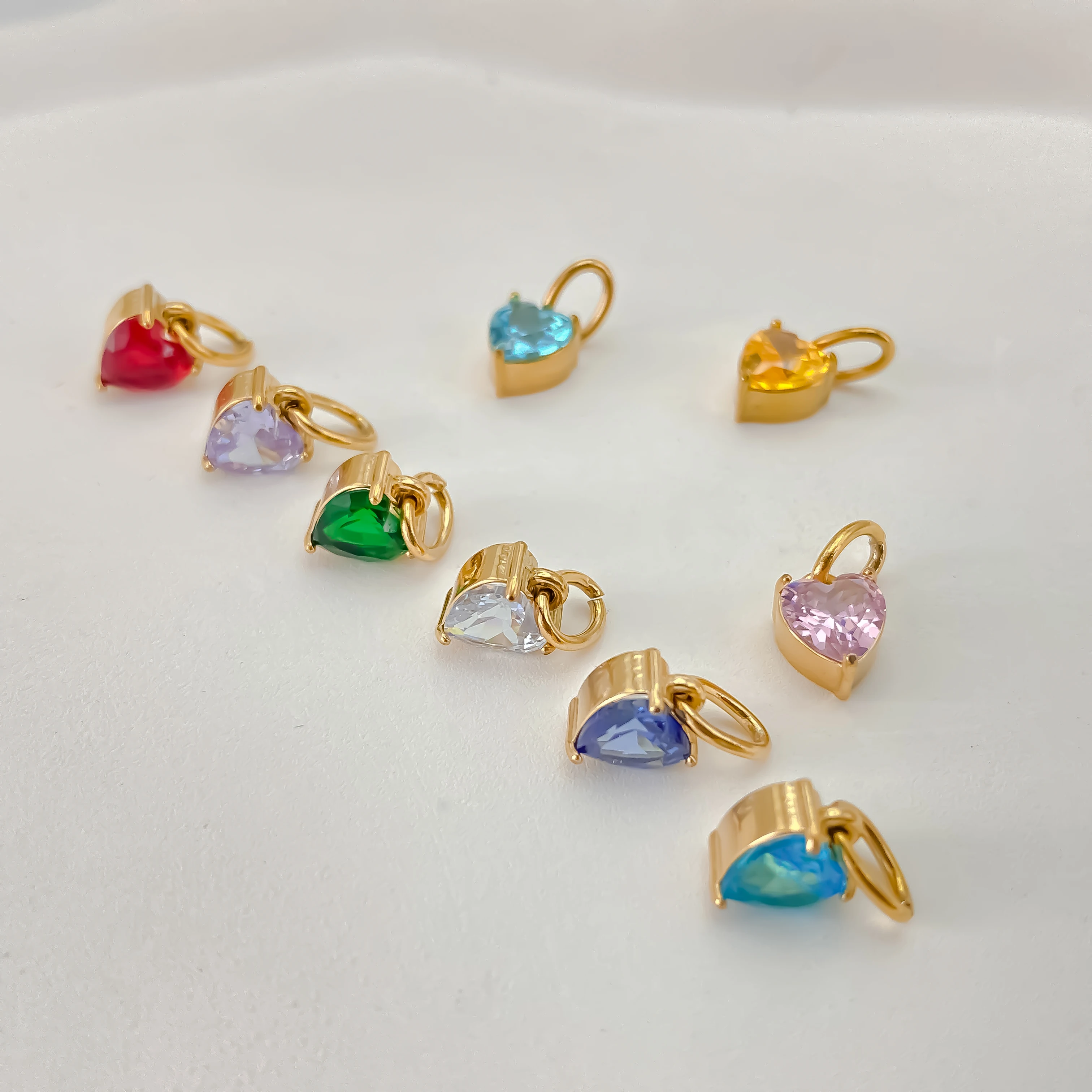 12 Colors Heart Zircon Charms Birthstone Style Jewelry Stainless Steel Pendant for Women Necklace Earrings Birthday Gift