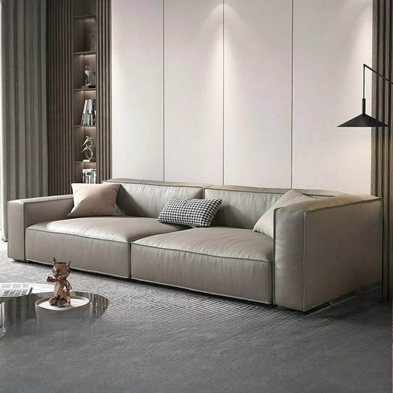 Sofá de cuero con bloques de tofu personalizable, combinación sencilla para sala de estar, apartamento pequeño minimalista italiano