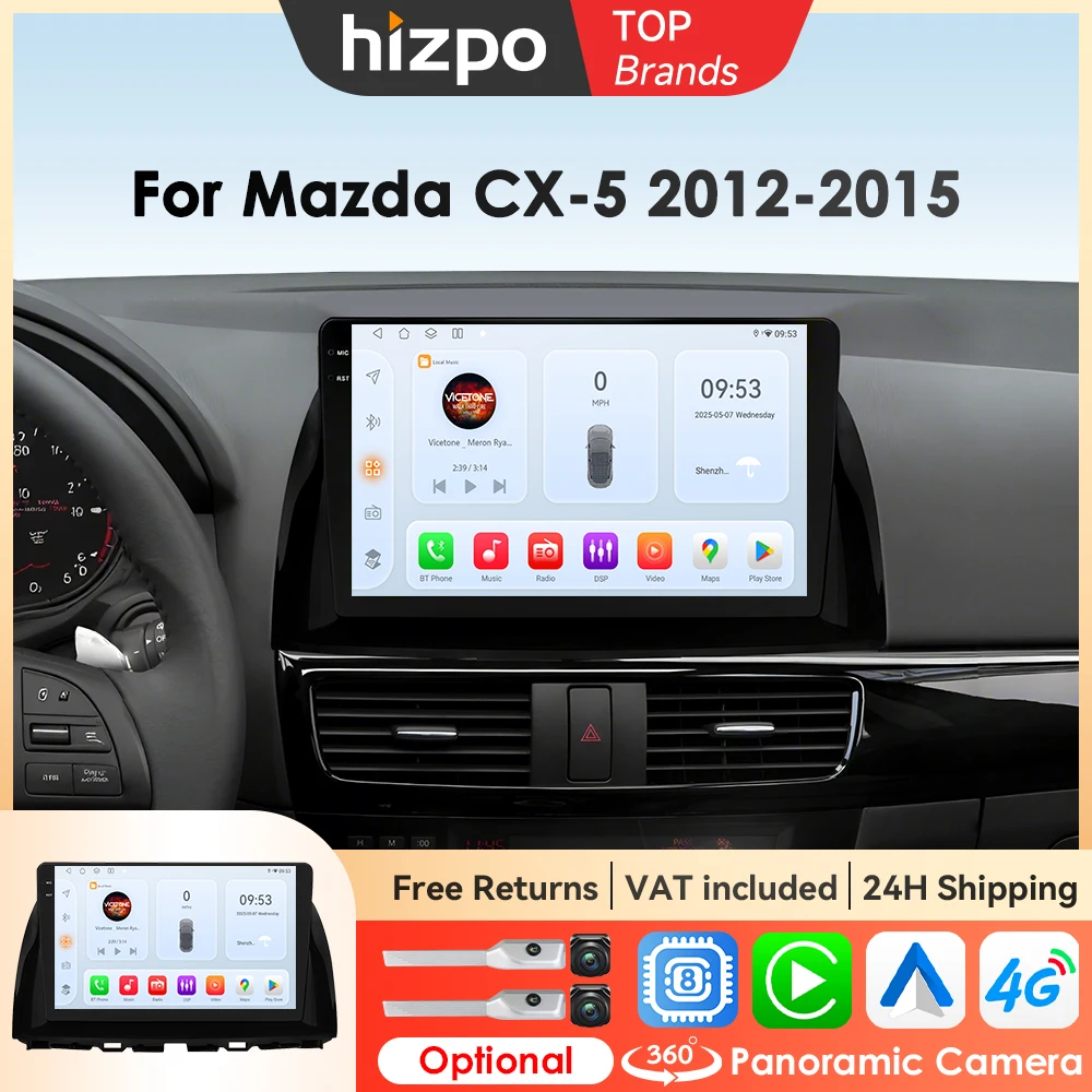 Hizpo Android 14 Auto Autoradio Per Mazda CX5 CX-5 CX 5 2012- 2015 Lettore Multimediale di Navigazione Autoradio GPS Carplay 360 Macchina Fotografica