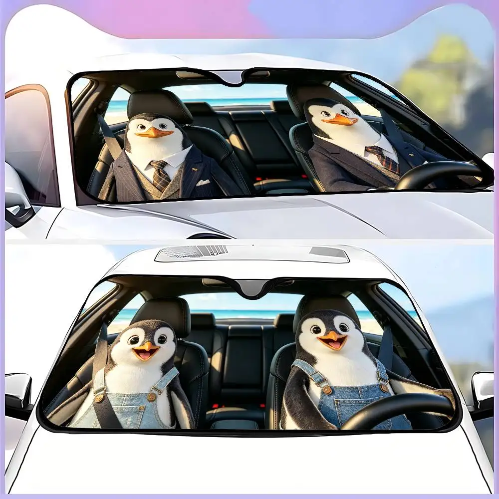 Penguin Drive Car SunShade Windshield Funny Sun Shade Foldable UV Ray Sun Visor Protector Sunshade For Front Window