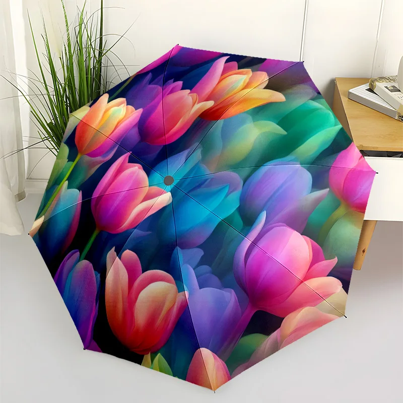 

8-Rib Tulip Folding Umbrella | Automatic Opening, Durable Iron Frame, Fashionable Pongee Cloth, Suitable for All Seasons Outdo