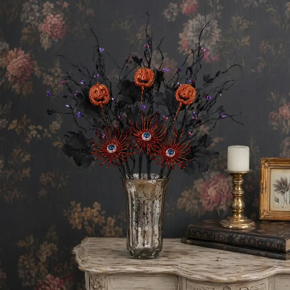Halloween Vase Filler Branches Hollow Twisted Dead Branches Decor Halloween Artificial Branch Stem with Glitter Black for Floral