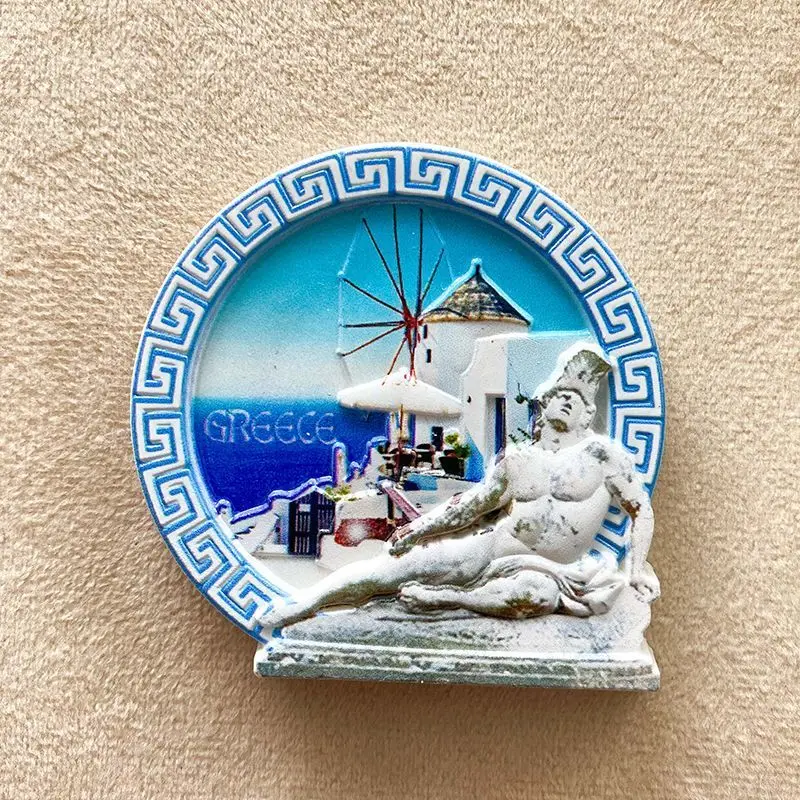 

Greek Refrigerator Magnet Creative Round Plate Landscape David Statue Travel Souvenir 3D Magnetic Gift