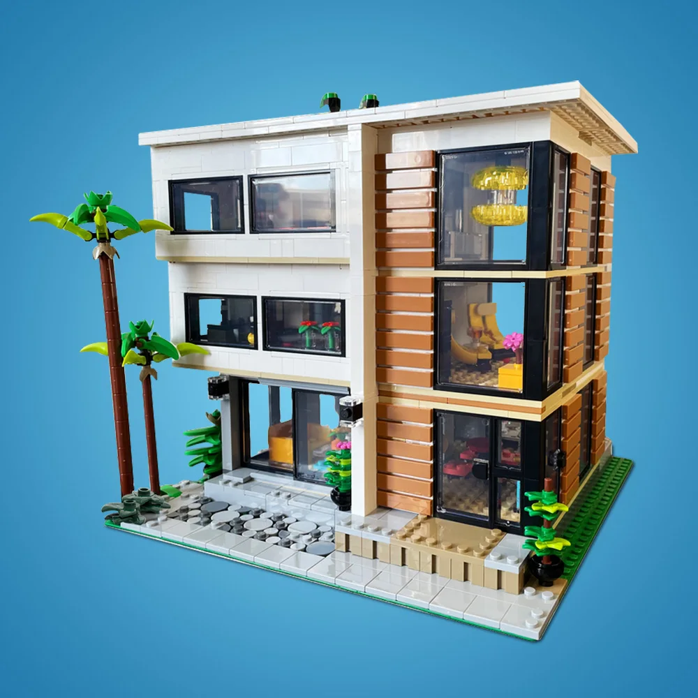 MOC Modern House Building Blocks รุ่น V2 Modular สลับ build 2x31153 อิฐประกอบของเล่นสําหรับของขวัญเด็ก