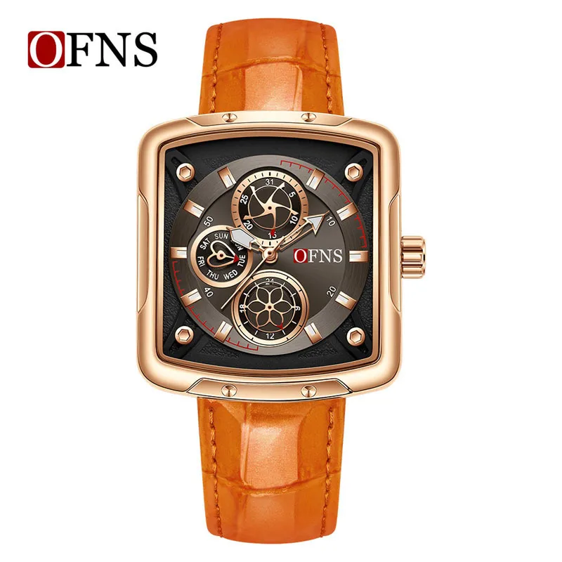 

2026 New Stylish Square Wrist Watch Analogue Quartz Waterproof Leather Band Week & Date, High Appearance Casual Business Watch