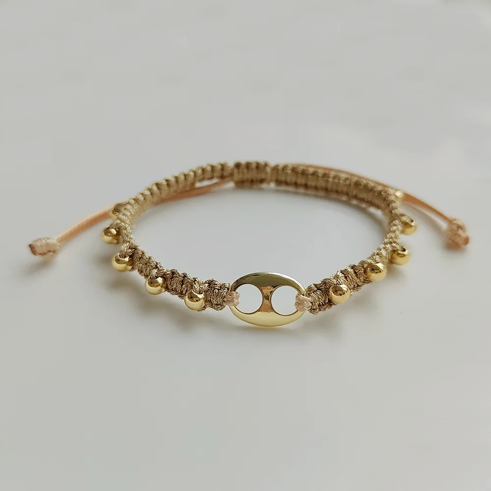 KKBEAD Handmade Braided Woven Pulseras Gold Color Thread Bracelets Natural Pearl Bracelet Smile Face Star Jewelry for Women