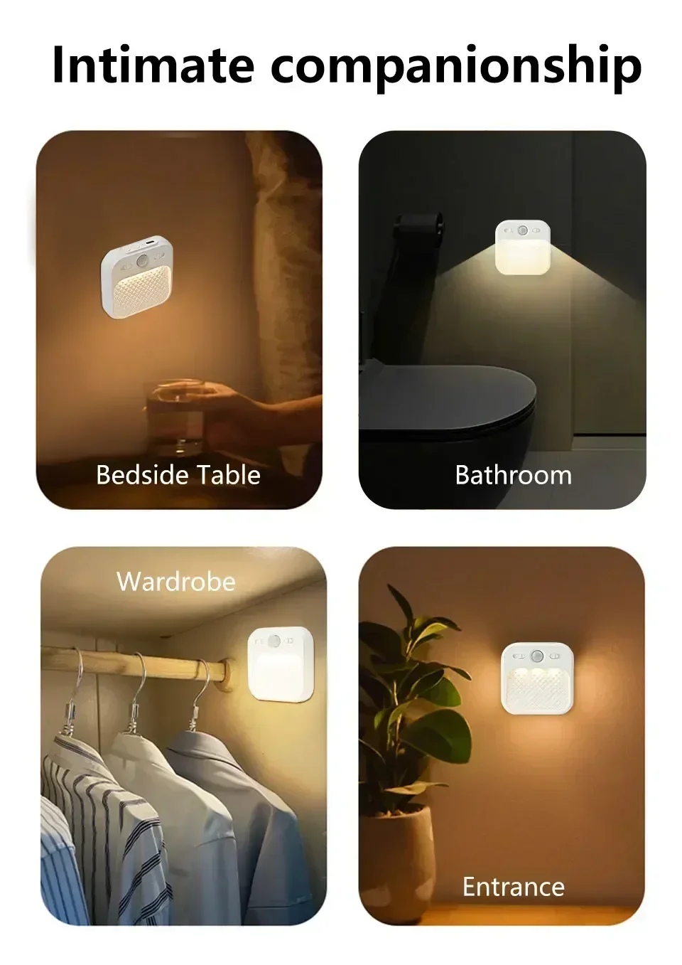 1-4 Pack Motion Sensor LED Night Light Rechargeable Cabinet Light For Bedroom Stairs Hallway Kitchen Closet Lights Wardrobe Lamp