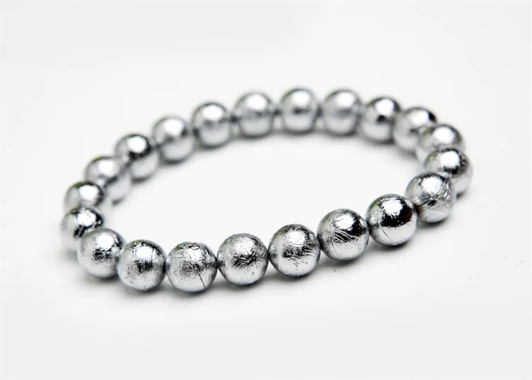 7mm Natural Gibeon Iron Meteorite One Bracelet 26 Round Beads Real Meteorite Woman Men Bracelet Fashion AAAAAA