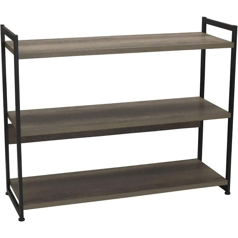 Ashwood 3 Tier Storage Shelf with Metal, Grey Shelves – Black Frame