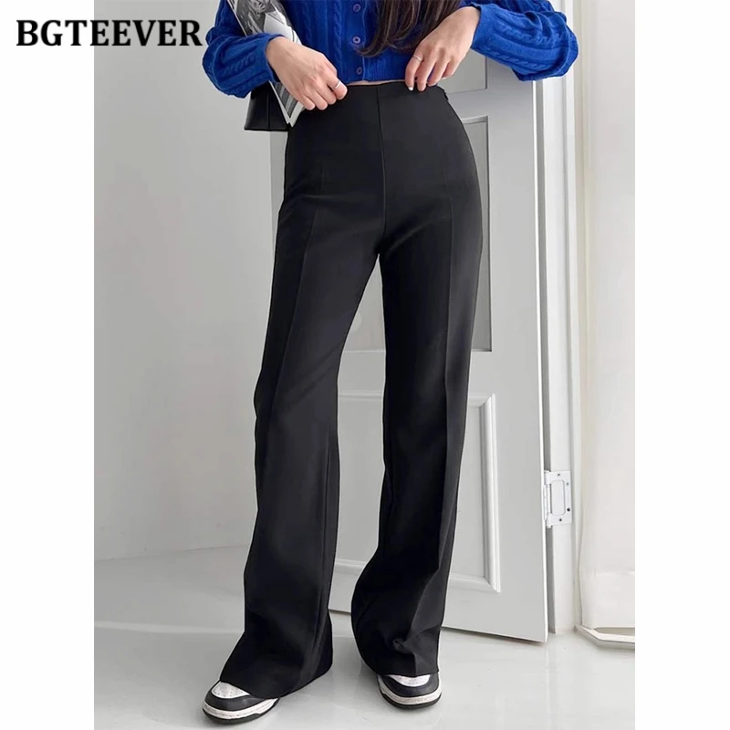 BGTEEVER Autumn High Waist Women Trousers Elegant Loose Floor-Length Ladies Suit Pants