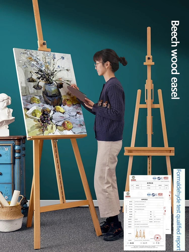 beech-wood-easel-art-special-wooden-frame-oil-painting-triangular-rear-support-display-stand-portable-folding-and-telescopic